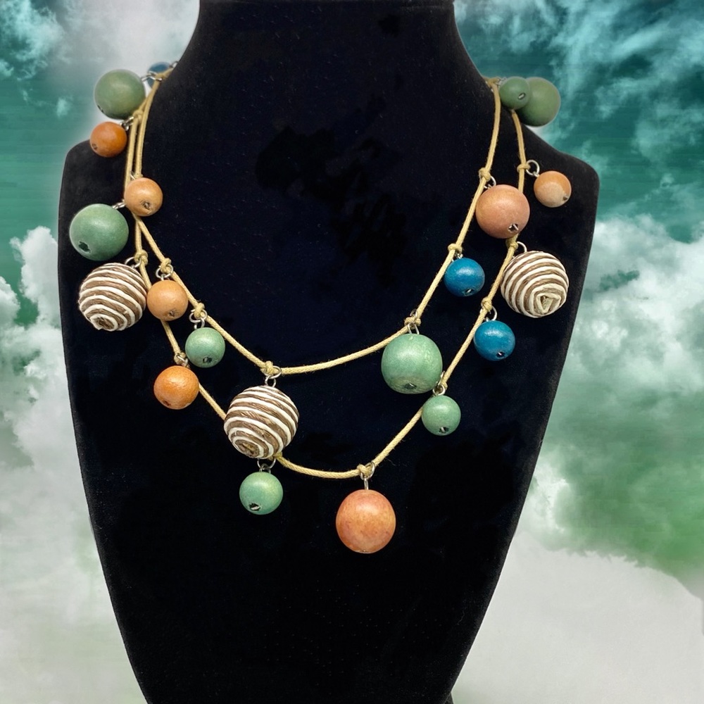 Artisan Necklace of Colorful Wooden Beads & Twine - Picture 6 of 6